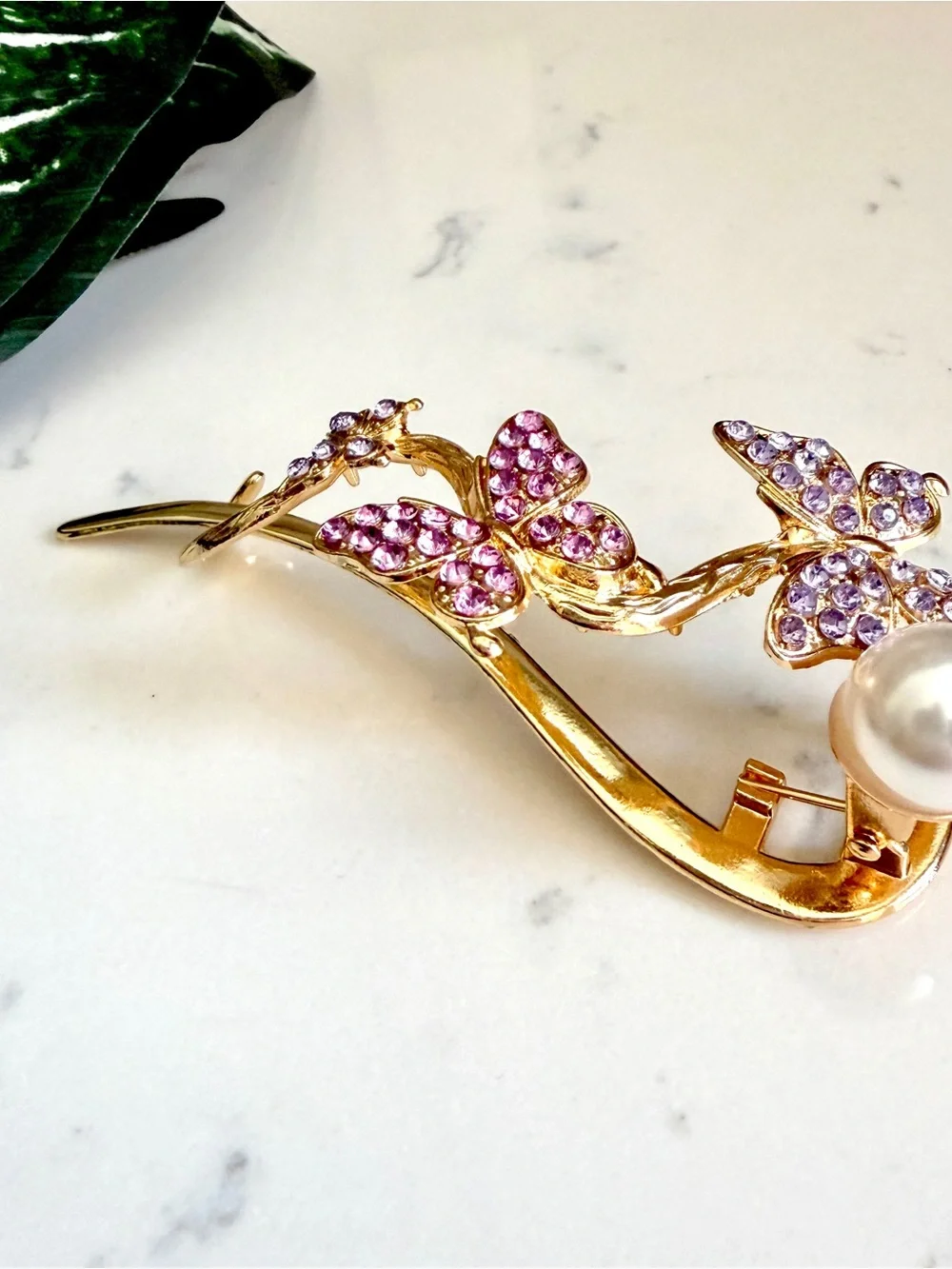 Pink & Purple Butterfly Clip Hair Accessory Gold Colorful Rhinestone Pearl NEW